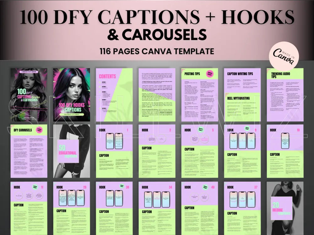 100 Dfy Captions Hooks & Carousels For Faceless Marketing Mrr/Plr