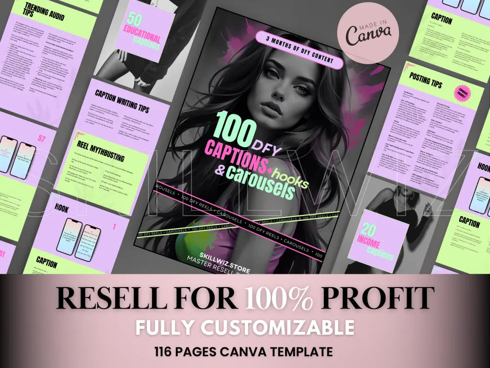 100 Dfy Captions Hooks & Carousels For Faceless Marketing Mrr/Plr