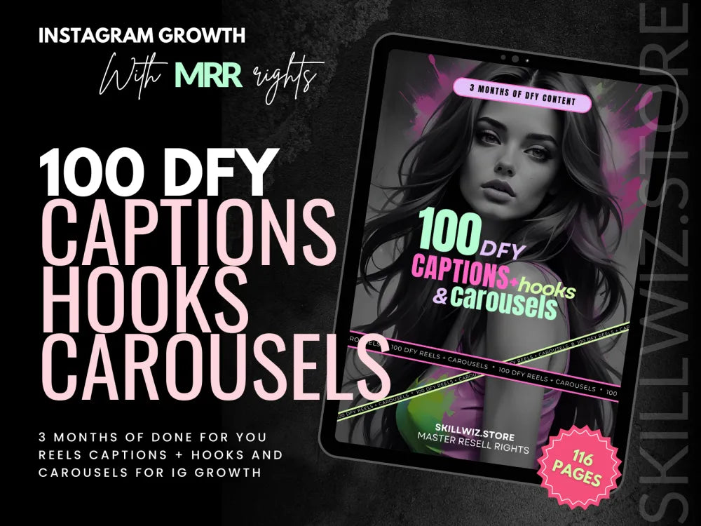 100 Dfy Captions Hooks & Carousels For Faceless Marketing Mrr/Plr