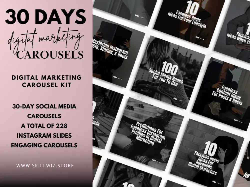 30 Days Of Digital Marketing Carousels - 228 Instagram Slides With Mrr/Plr