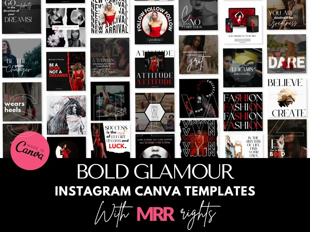 300 Bold & Glamour Instagram Post Templates in Black, White & Red