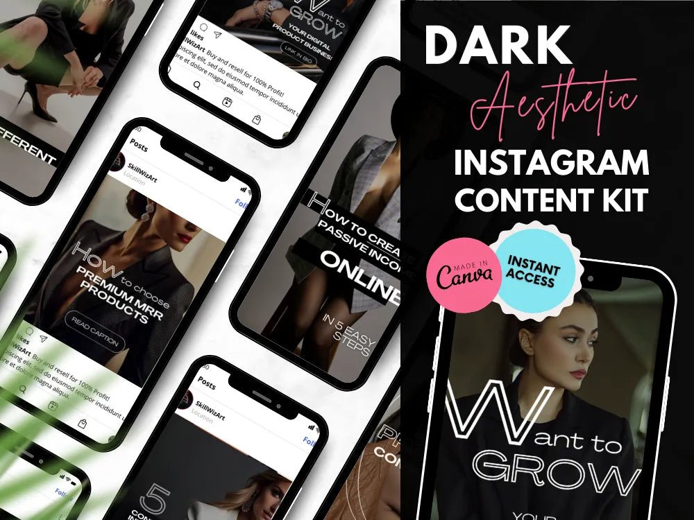 Dark Aesthetic Social Media Content Kit With Mrr & Plr
