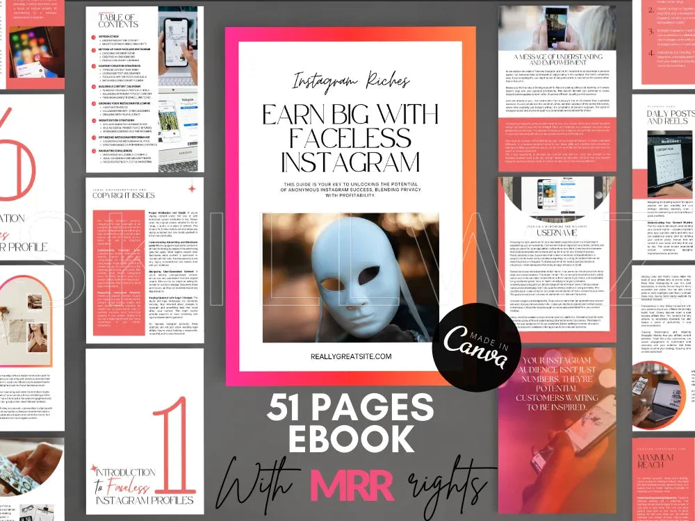 Earn Big with Faceless Instagram Ebook - Canva Template with MRR