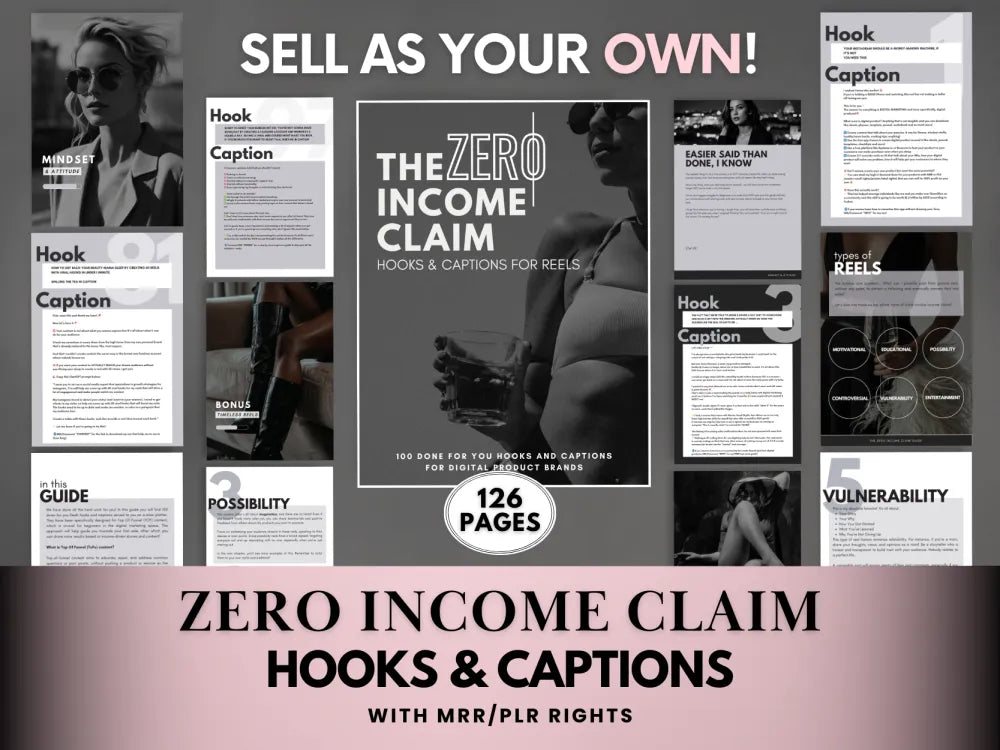 Zero Income Claim Hooks & Captions With Mrr/Plr