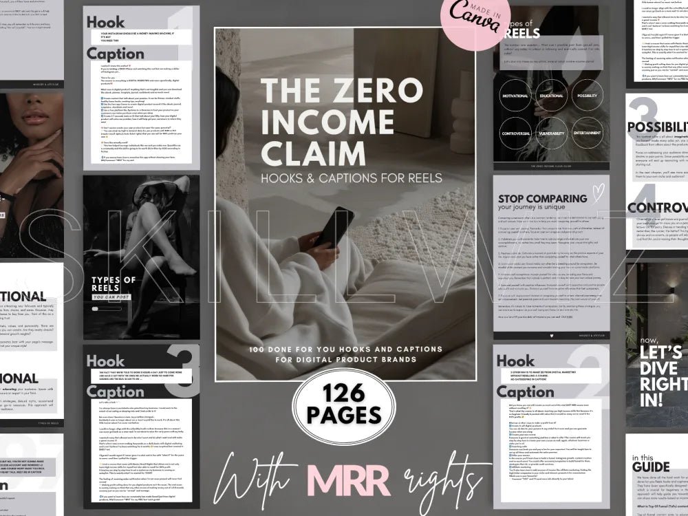 Zero Income Claim Hooks & Captions With Mrr/Plr